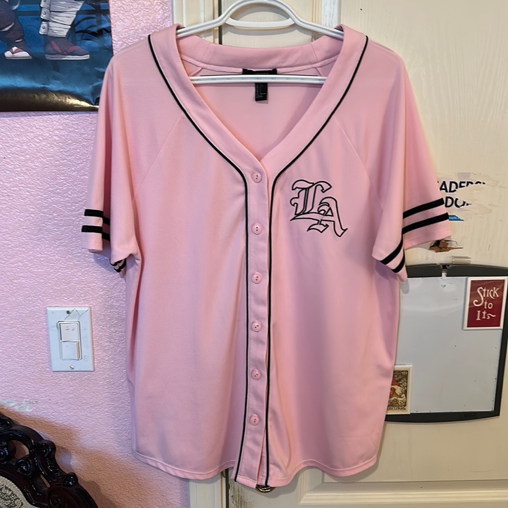 Pink LA Women’s Short Sleeve Button Up
